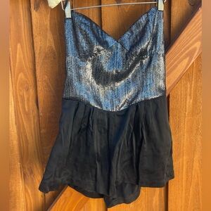 Dolce Vita Strapless Silver Sequin Romper Silk Satin Shorts Glam holidays NYE M